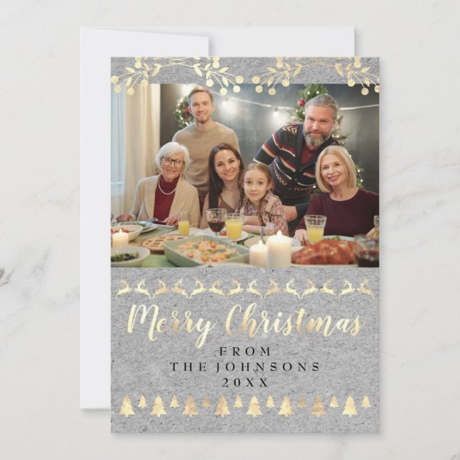 Family Foto Frohe Weihnachten Gold Kraft Gray (Vorderseite)