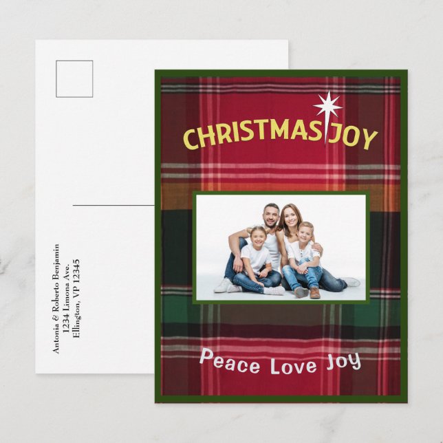 Family Foto Frohe Weihnachten Madras Postkarte (Vorne/Hinten)