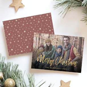 Family Foto Frohe Weihnachts-Gold-Script Feiertagskarte