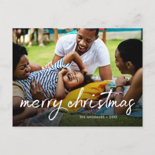 Family Foto Frohe Weihnachts-Pinselschrift Lässig Feiertagspostkarte
