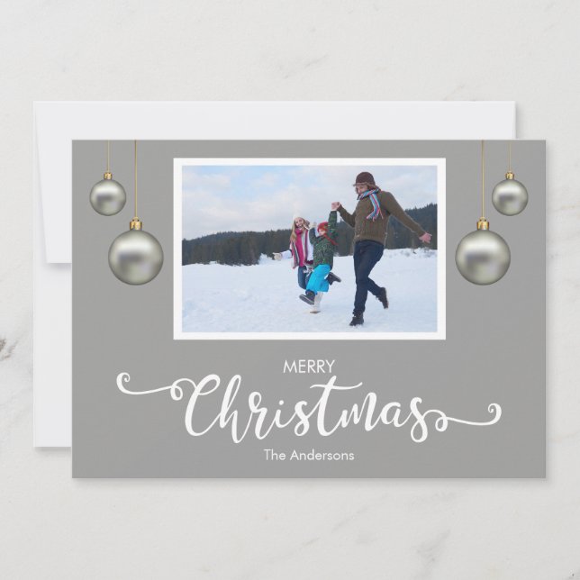 Family Foto Grau Weihnachtskarte Feiertagskarte (Vorderseite)