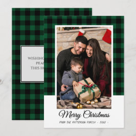 Family Foto Green Buffalo Kariert Frohe Weihnachte Karte