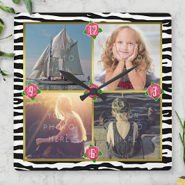 Family Foto Hinzufügen von 4 benutzerdefinierten B Quadratische Wanduhr