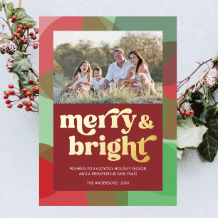 Family Foto Merry Bright farbenfrohe Red Retro Folien Feiertagskarte