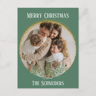 Family Foto Minimal Gold Glitzer Custom Weihnachte Feiertagspostkarte