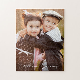 Family Foto Modernes Script Monogram Name 11x14 Puzzle