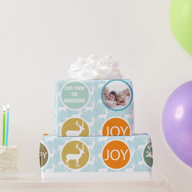 Family Foto Reindeer Christmas Merry Bright Geschenkpapier (Partygeschenke)