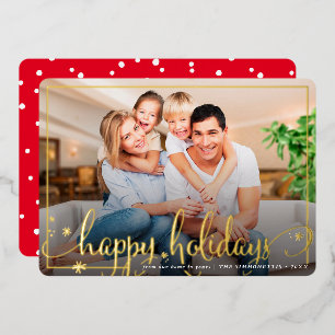 FAMILY FOTO Spaß Kalligrafie Happy Holidays gold Folien Feiertagskarte