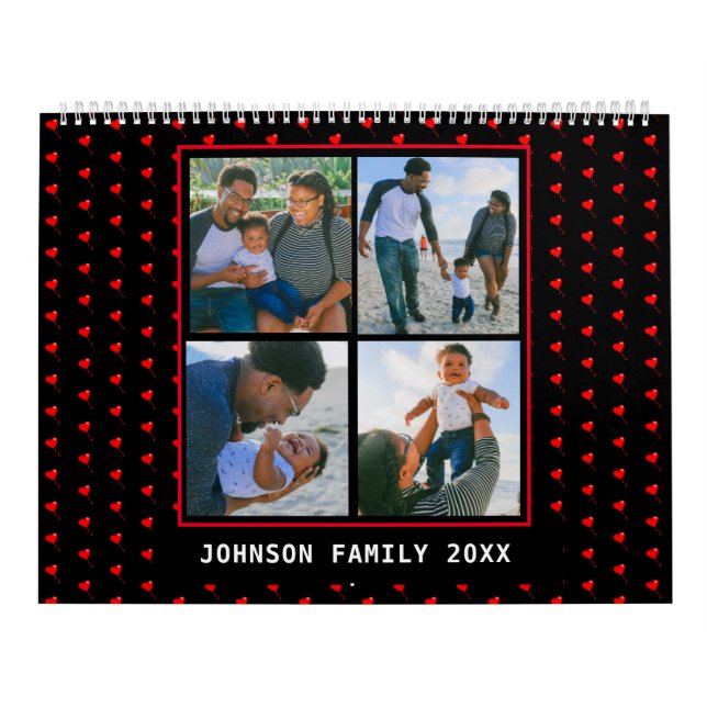 Family Fotos Collage Heart Balloon Pattern Black Kalender (Titelbild)