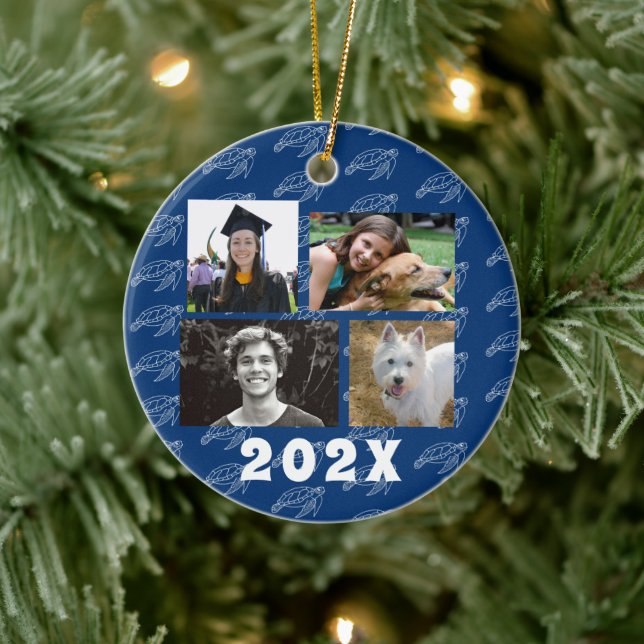 Family Fotos von Sea Turtle Navy Blue Keramik Ornament (Baum)