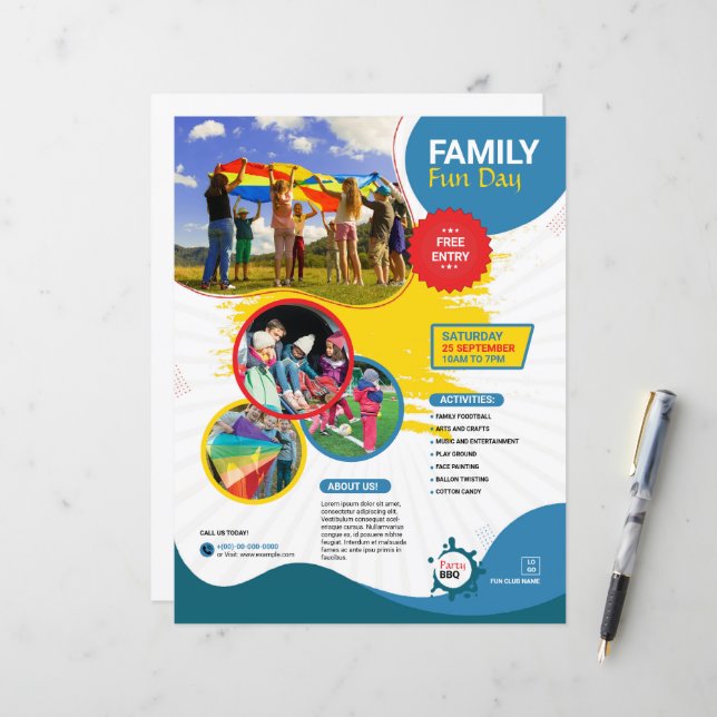 Family Fun Day Flyer Template (Vorderseite/Rückseite Beispiel)