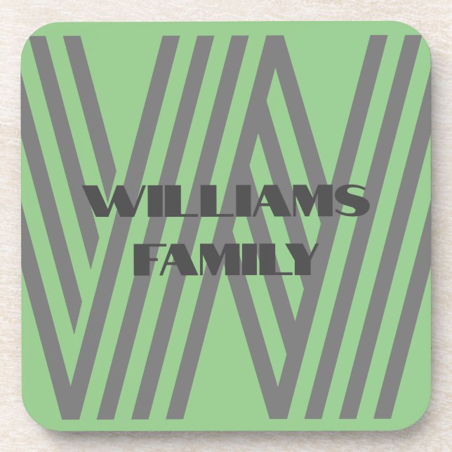 FAMILY GIFT MINT GREEN GRAY MONOGRAM GETRÄNKEUNTERSETZER (Vorderseite)
