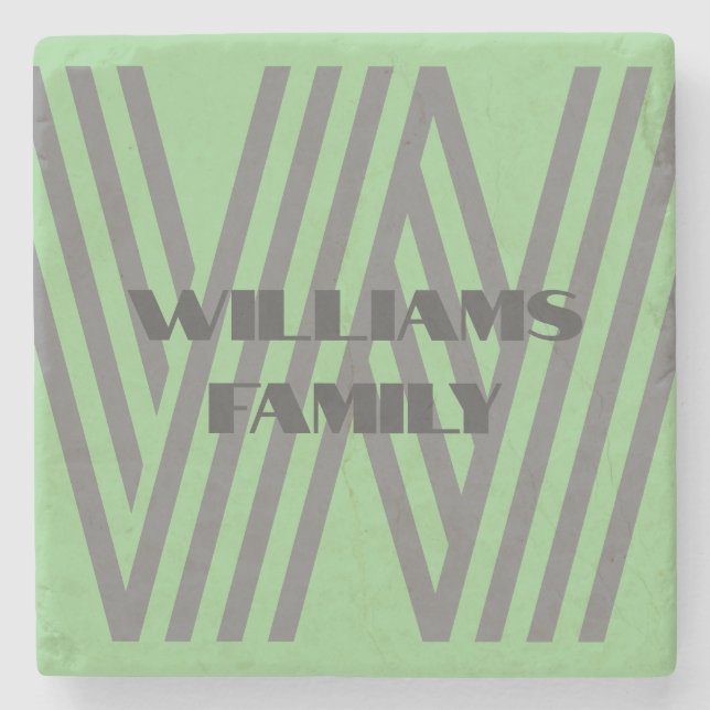 FAMILY GIFT MINT GREEN GRAY MONOGRAM STEINUNTERSETZER (Vorderseite)