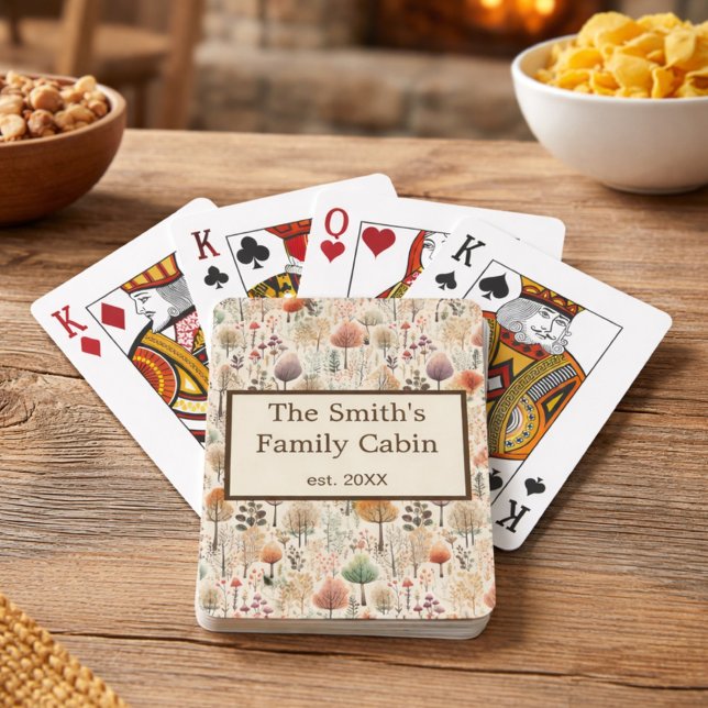 Family Gift Woodland Cozy Cabin Personalized  Spielkarten (Von Creator hochgeladen)