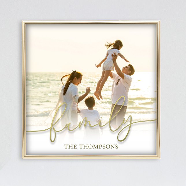 Family Gold Script Custom Photo Fotodruck (Simple gold family calligraphy script photo print.)