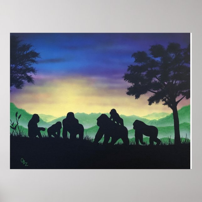 "Family" Gorilla Art Print Poster (Vorne)