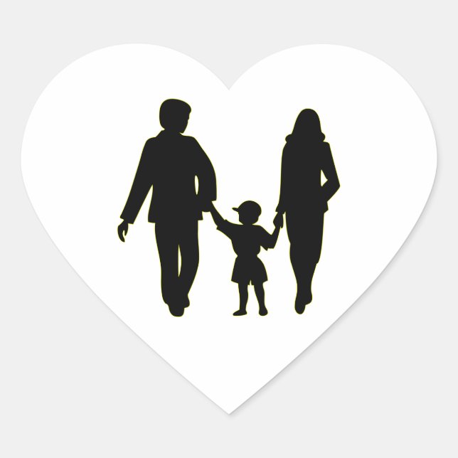 Family Holding Hands Silhouette Herz-Aufkleber (Vorderseite)