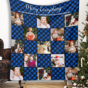 Family Holiday Blue Patchwork Karierte FotoCollage Fleecedecke