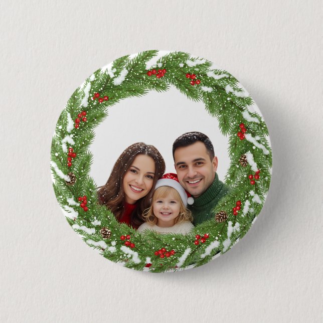 Family in the Snow Button – Cute Christmas Family  (Vorderseite)