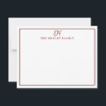 Family Initial Dark Red Border Monogram Stationery Mitteilungskarte<br><div class="desc">This design features a thin double border with space for a family initial and family name. Click the customize button if you would like to adjust the design elements and/or further modify the text! Variations of this design, additional colors, as well as coordinating products are available in our shop, zazzle.com/store/doodlelulu....</div>