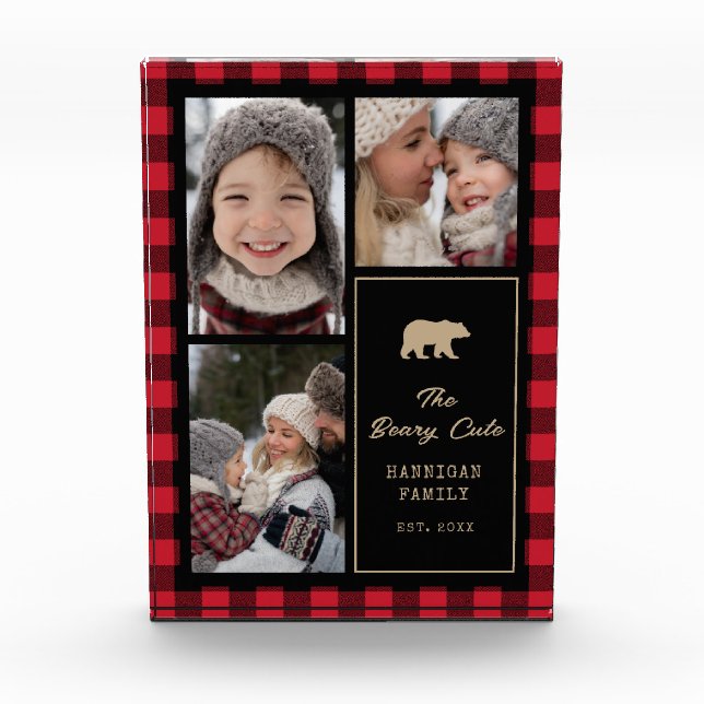 Family Keepake Script Typografie Buffalo Kariert Fotoblock (Vorderseite)