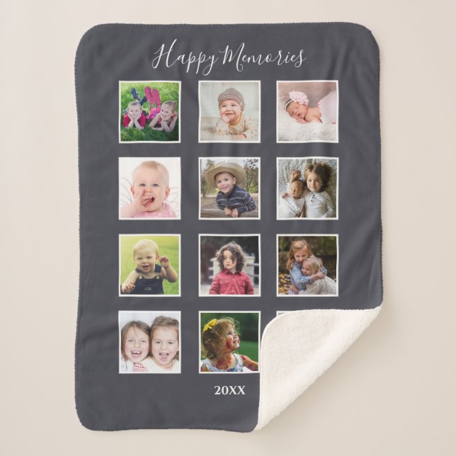 Family Kids Multi 12 Foto Collage Gray Sherpadecke (Vorderseite)