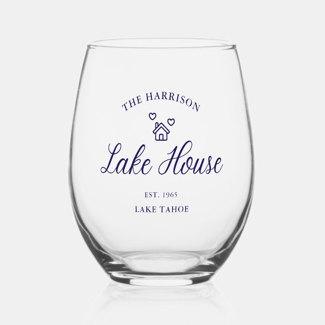 Family Lake House Coastal Custom Decor Weinglas Ohne Stiel (Vorderseite)