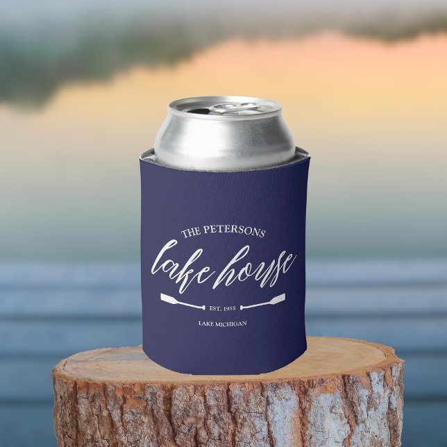 Family Lake House Coastal Nautical Navy Blue Oar Dosenkühler (Lake House Custom Can Cooler Summer Family Vacation )