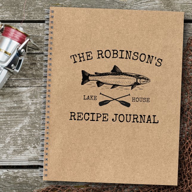 Family Lake House Fish Oars Imitate Kraft Rezept Notizbuch (Several sizes and inside page designs to choose from)