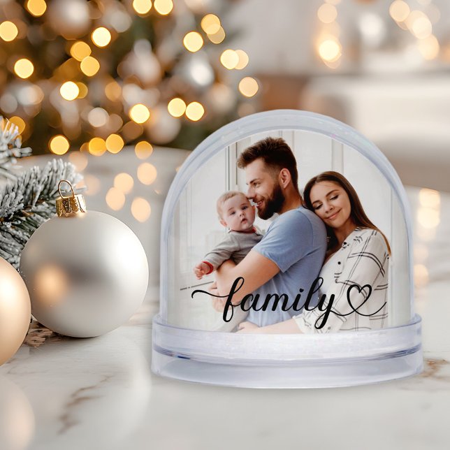 Family Love Black Script Custom Photo Schneekugeln (Von Creator hochgeladen)