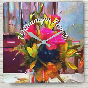 Family Love Flowers PM0001 Quadratische Wanduhr