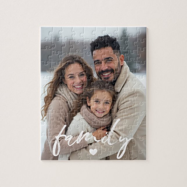 Family Love Heart Modern Script Photo Puzzle (Vertikal)