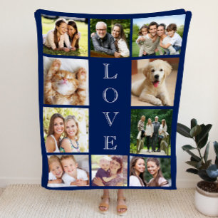 Family Love Multi-Photo Collage Personalized Blue Sherpadecke