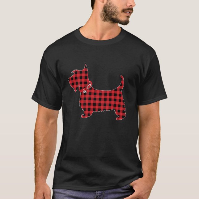 Family Matching Buffalo Plaid Scottie Dog Christma T-Shirt (Vorderseite)