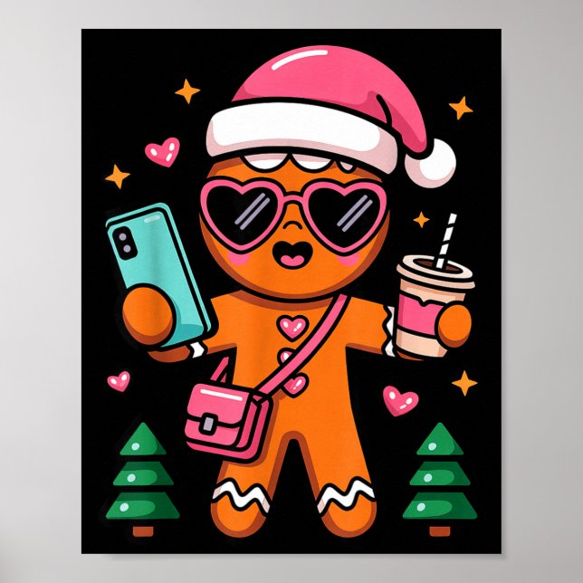 Family Matching Christmas Pajama Gingerbread Selfi Poster (Vorne)