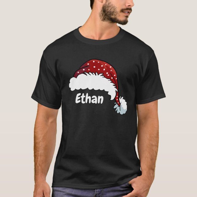 Family Matching Christmas Santa Hat Custom Name T-Shirt (Vorderseite)