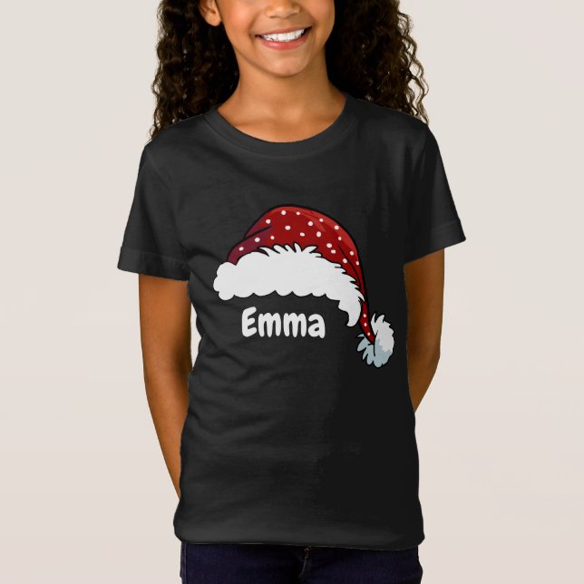 Family Matching Christmas Santa Hat Custom Name T-Shirt (Vorderseite)