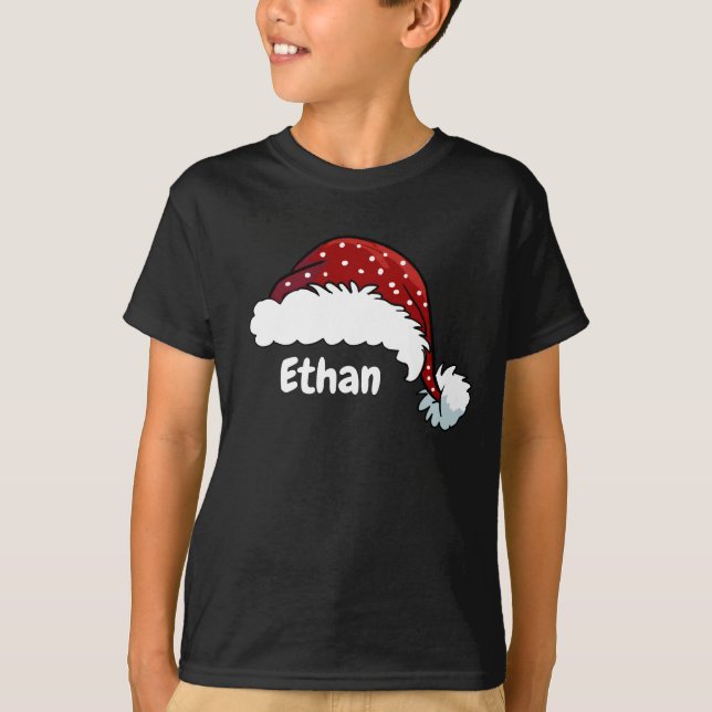 Family Matching Christmas Santa Hat Custom Name T-Shirt (Vorderseite)