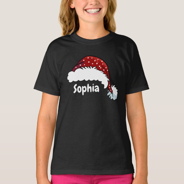 Family Matching Christmas Santa Hat Custom Name T-Shirt (Vorderseite)