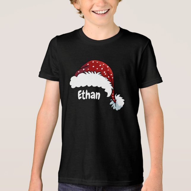 Family Matching Christmas Santa Hat Custom Name Tri-Blend Shirt (Vorderseite)