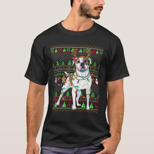 Family Matching Reindeer Ugly American Bulldog Chr T-Shirt (Vorderseite)