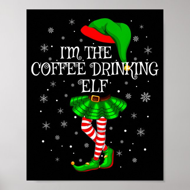 Family Matching Women Girls Coffee Drinking Elf Ch Poster (Vorne)