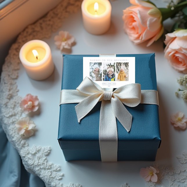 Family Minimalist 3 Photos Collage Keepsake Rechteckiger Aufkleber (Family Minimalist 3 Photos Collage Keepsake Rectangular Stickers.)