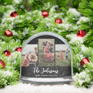 Family Modern Script Black 3 Photo Schneekugeln