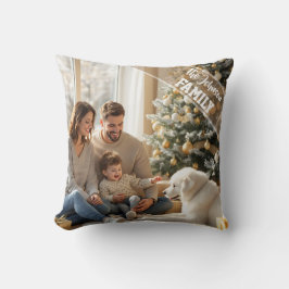 Family modern script Text Overlay with Two Photos Kissen