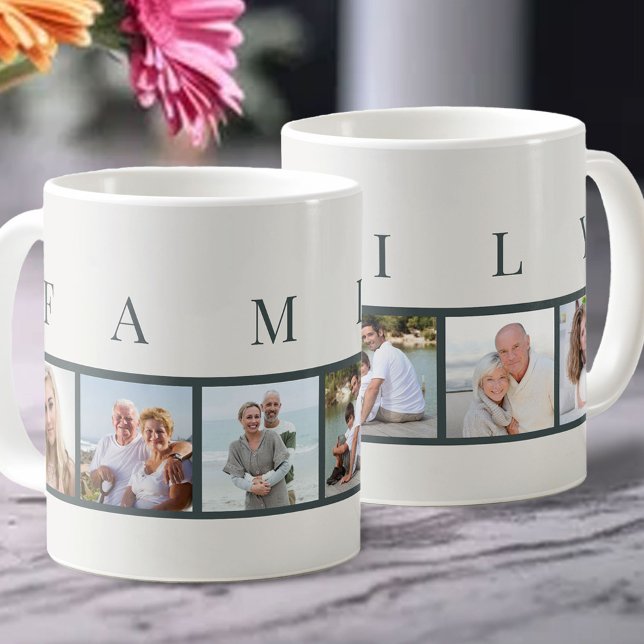 FAMILY Moderne Typografie und Custom 6 Foto Kaffeetasse (Von Creator hochgeladen)