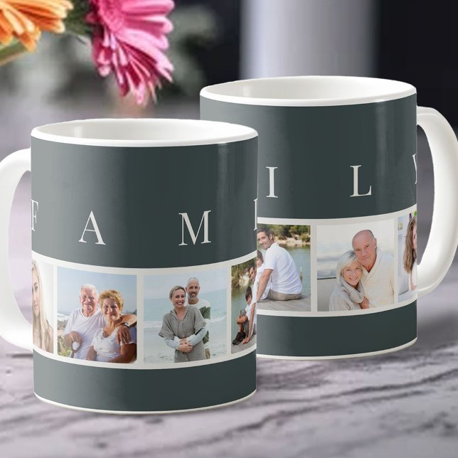 FAMILY Moderne Typografie und Custom 6 Foto Slate Kaffeetasse (Von Creator hochgeladen)