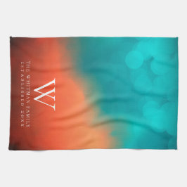 Family Monogram Abstrakt Art Aquamarin Orange Küch Geschirrtuch