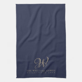 Family Monogram Elegant Script Navy Kitchen Geschirrtuch
