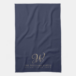 Family Monogram Elegant Script Navy Kitchen Geschirrtuch